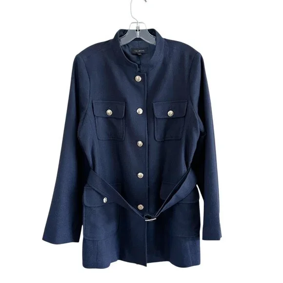 Talbots Navy Wool Blend Belted Timeless Classic Blazer Jacket - Picture 2 of 12